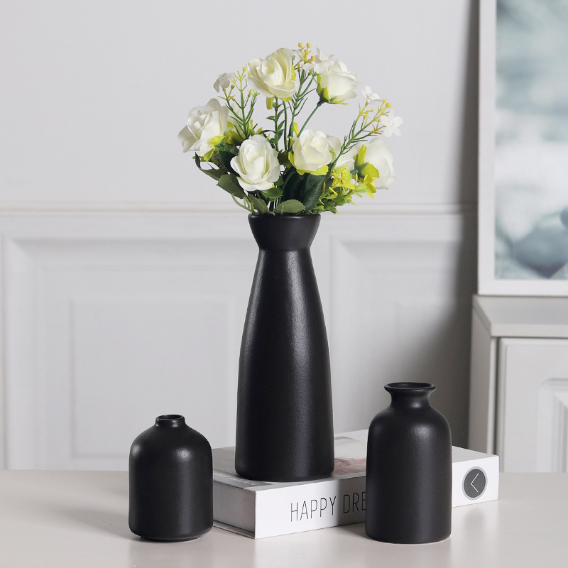Scandinavian Black Ceramic Vase Ornaments Desktop Flower Arrangement Flower Arrangement Home Accessories Tv Cabinet Ornaments White Porcelain