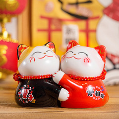 Happiness Hugging Cat Fortune Cat Home Living Room Decor Ceramic Money Bank Saving Bank TV Stand Cabinet Bar Cabinet Ornament