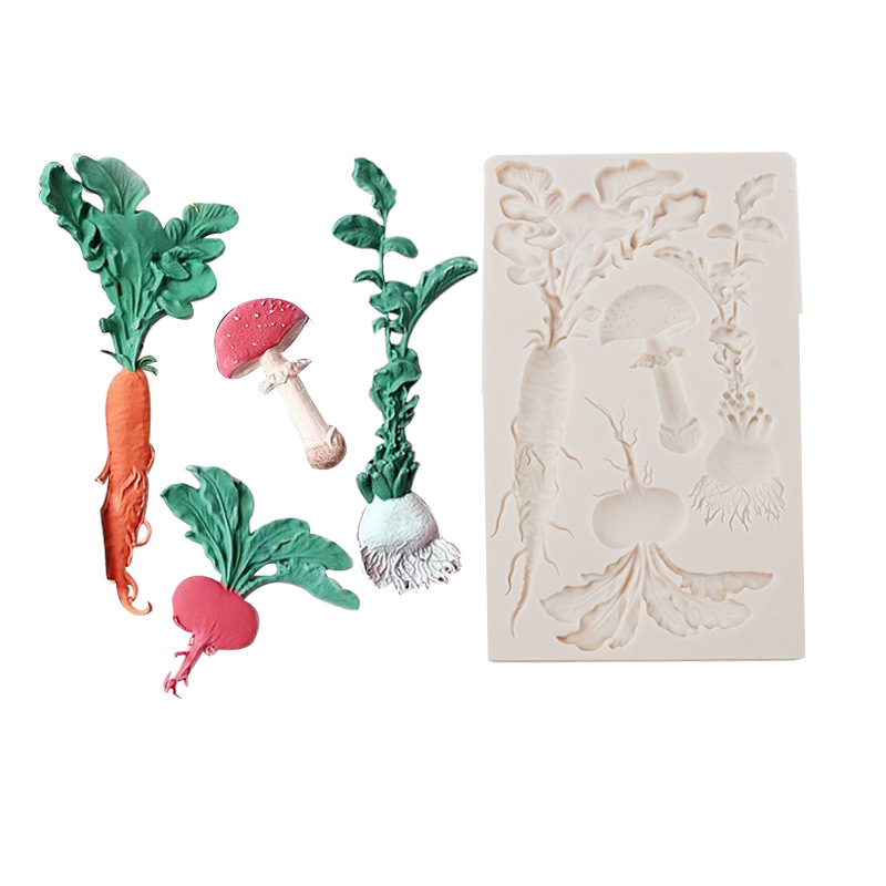 Nuevo bosque de conejo de Pascua encaje molde de silicona flip rabanes hongos chocolate decoración molde de horneado