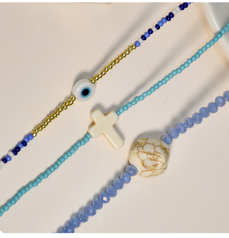 Vacation Cross Devilu0027S Eye Resin Glass Beaded Turquoise Necklace
