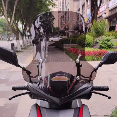 Motorcycle Modification Accessories, Rain – Motorcycle front windshield - upgraded-model-5mm-thickened-dark-color-50cm-thickened-stainless-steel-bracket
