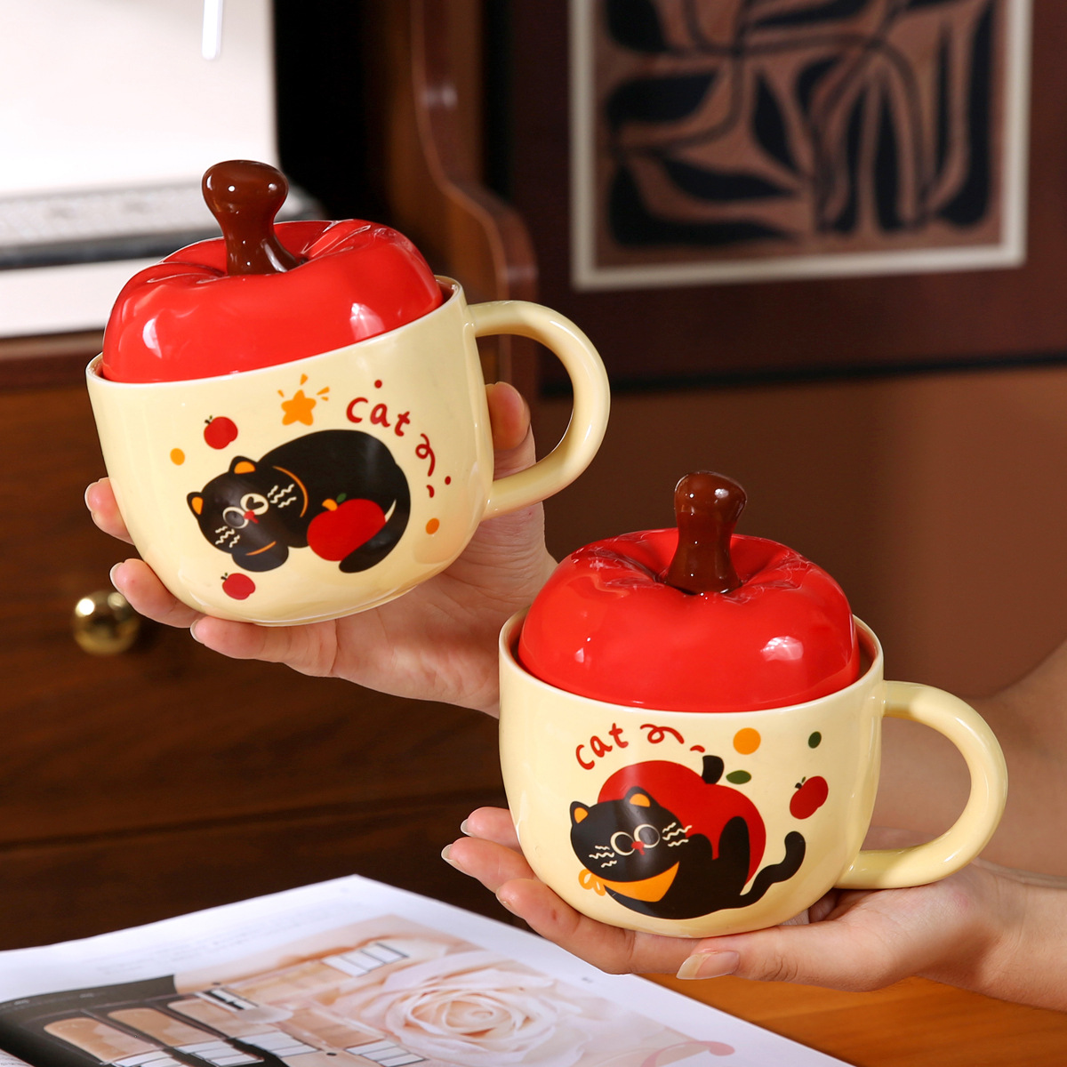 Taza de cerámica de dibujos animados de fruta de seguridad navideña nueva transfronteriza linda taza de agua de Navidad regalo taza de Navidad