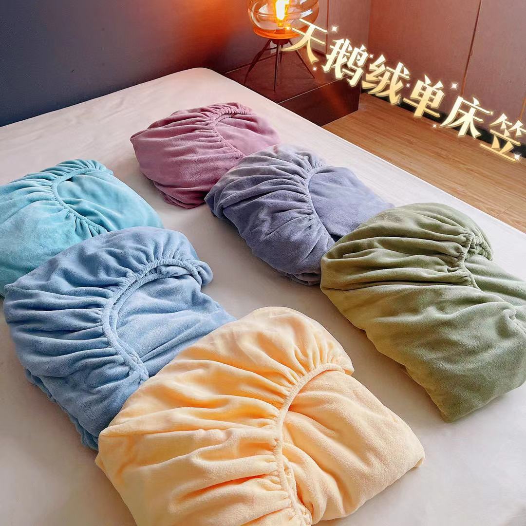 Solid color velvet single bed sheet winter milk velvet mattress protector anti-warm bed cover simple plain color bed sheet cover