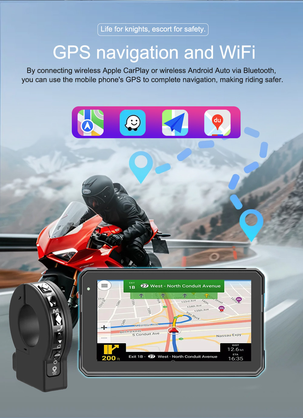 Cross-Border 6inch Motorcycle Dash Cam Wireless Carplay Android Auto Gps Screen Projection Recorder