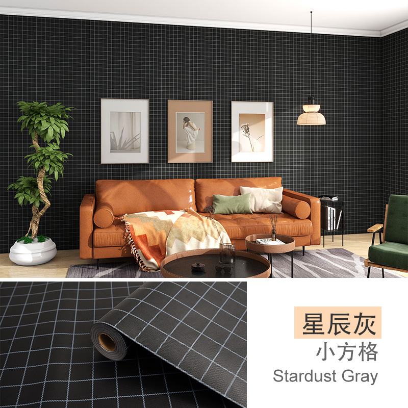 Papel pintado autoadhesivo estrella Plaid dormitorio impermeable a prueba de humedad pegatinas de renovación color sólido blanco Fondo vivo pegatinas papel pintado