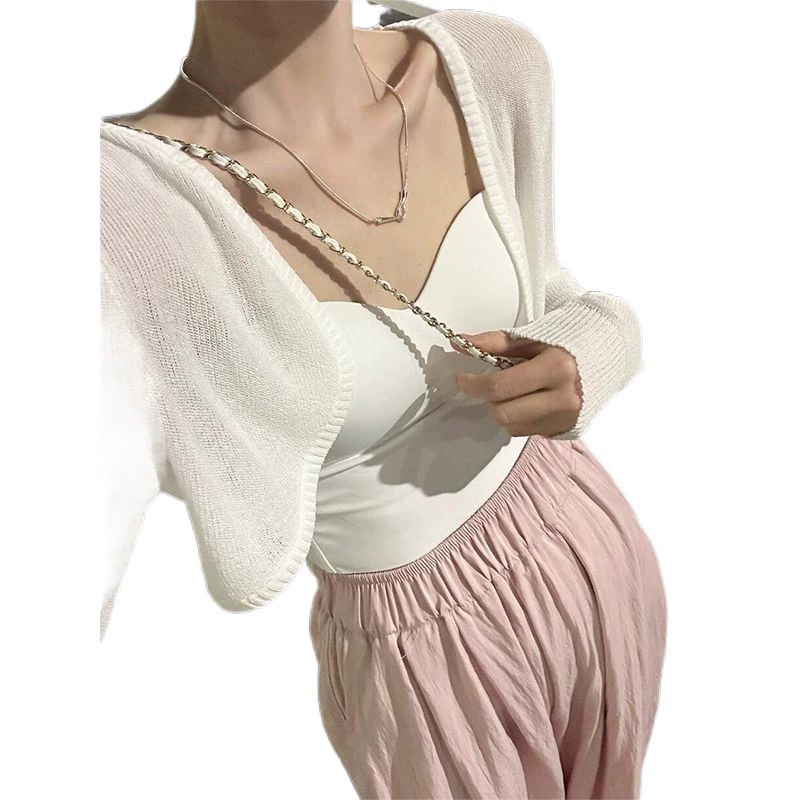 Короткий шелковый тонкий кардиган, slip dress, летний вязаный плащ, жилет, французский стиль, солнцезащитный