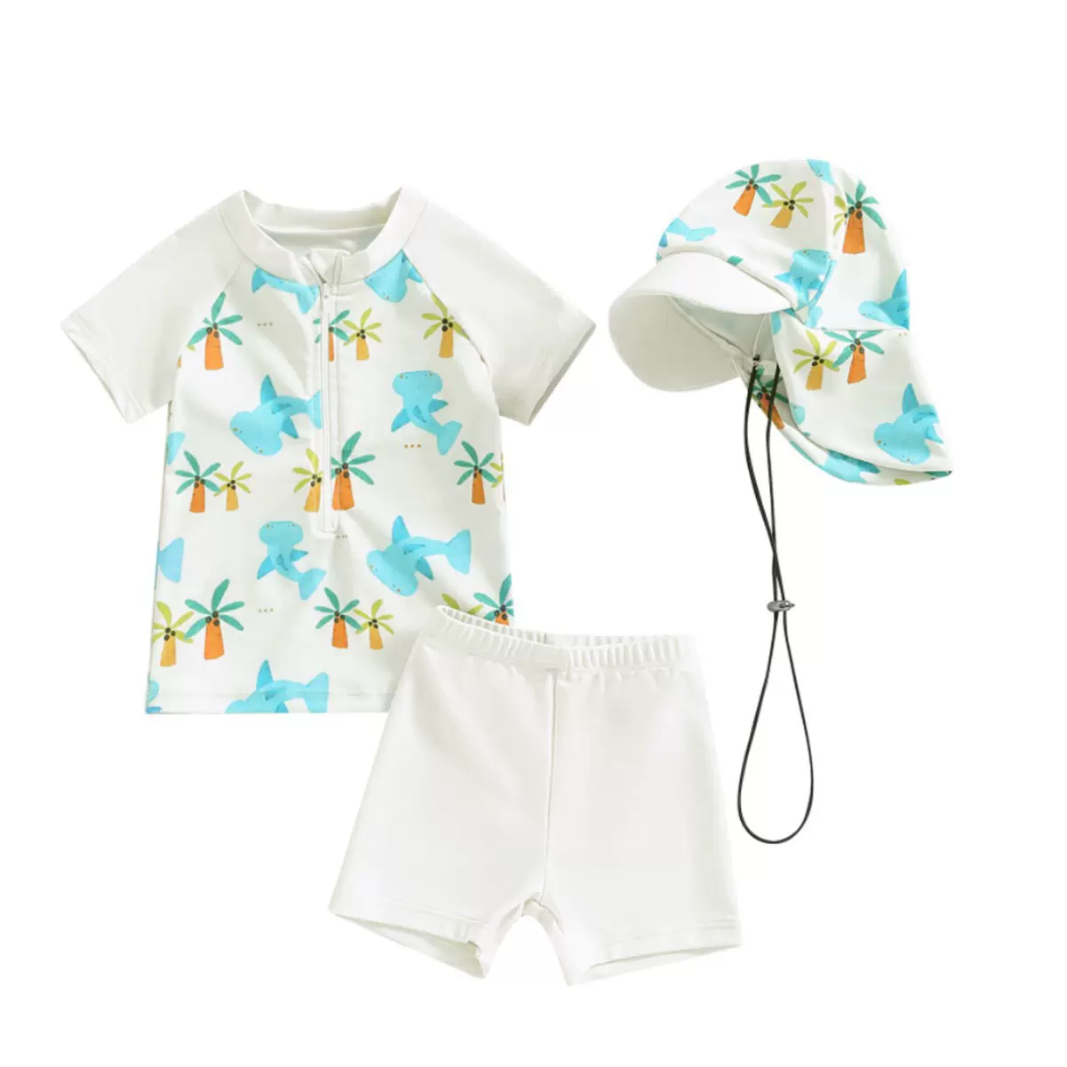 0-6,6-12M,12-18M,18-24M,2-3Y  三件套戴帽子分体儿童泳衣