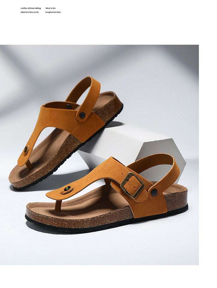 Dép sandal nam quai ngang kẹp chân đế gỗ phong cách Birken, thoáng khí đi biển — Màu đen, Nâu vàng, Trắng be chi tiết 23