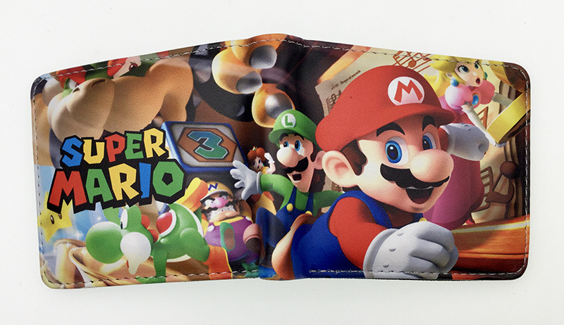 Nuevo Super Mary cartera corta Super Mario estudiante unisex pu cuero Snap cartera