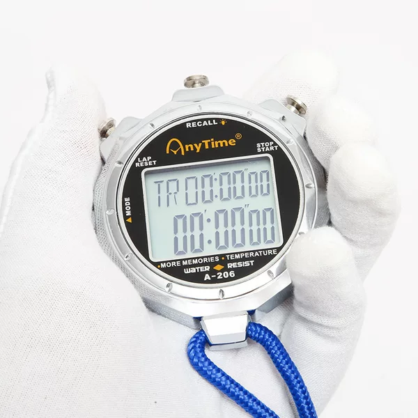 Metal Waterproof Electronic Stopwatch with Dual Display, 60 Memory Slots, Luminous Sports Timer, Countdown Timer, Alarm A-206