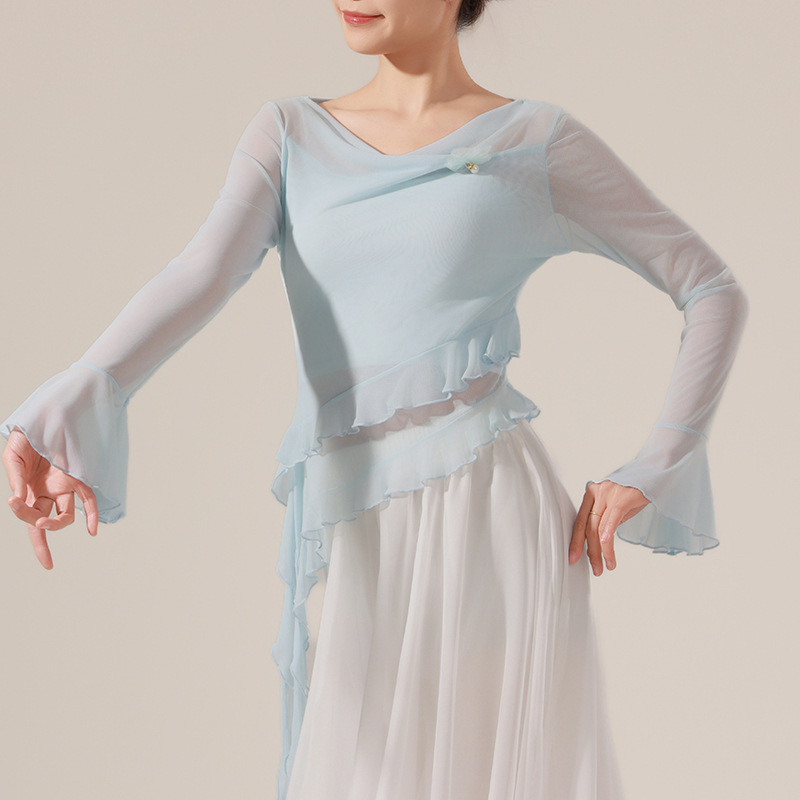 Dance Clothing for Women Modern New Style Ribbon Long-Sleeved Mesh Chinese Classical Body Practice Adult Dance Top Fairy Spirit
