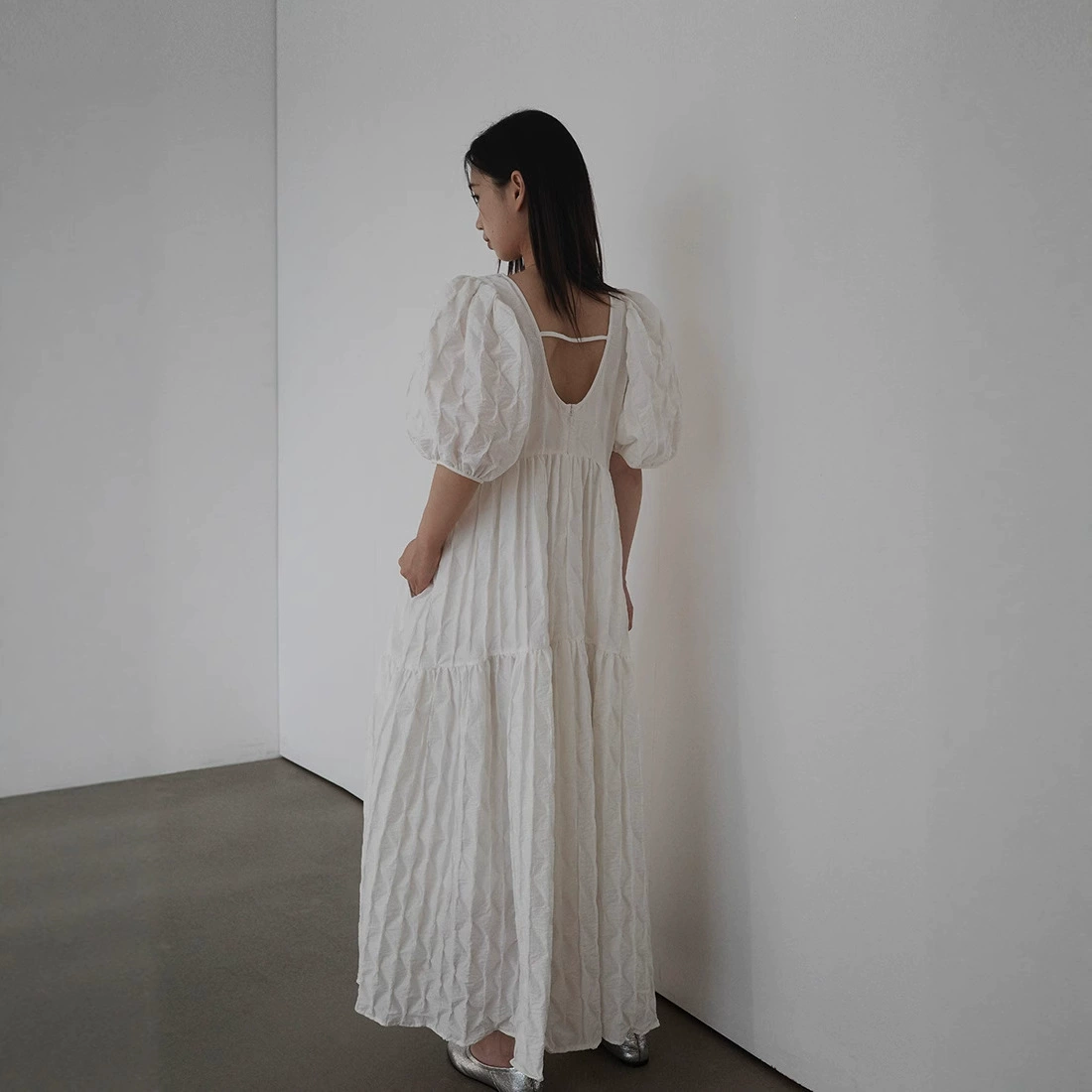 Сушеный журавль Весна и лето новый японский модный простой ленивый дизайн платье с пузырьковыми рукавами Повседневное свободное платье