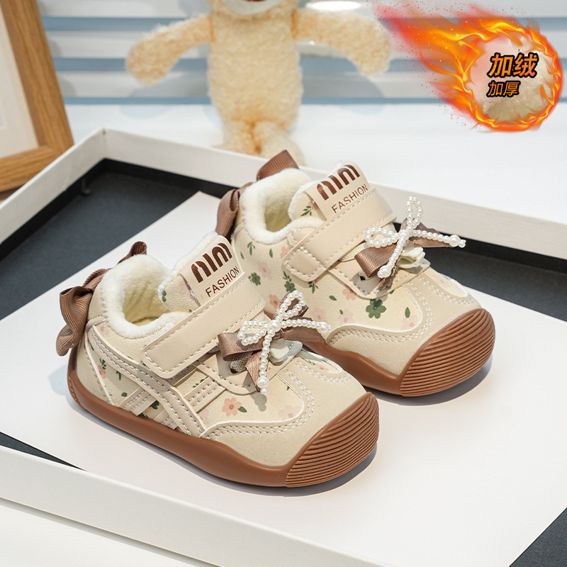 Zapatos de invierno para bebés 0 - 1 - 3 años de edad, zapatos de arco para bebés, zapatos de princesa para niños calentados, zapatos de algodón para niños