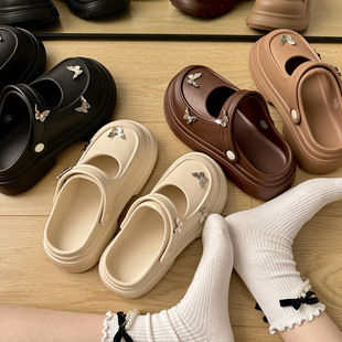 Trendy White Ultra-Popular Thick-Soled Clog Slippers for Women, Summer 2025 New Non-Slip Height-Increasing Sandals