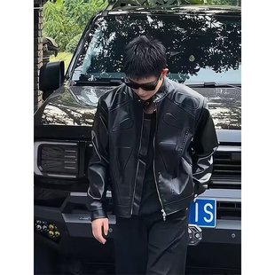 Cross-border Niche Structure Design Sense Motorcycle Leather Jacket Coat Men's Autumn Retro Loose Shoulder Pad Leather Fashion