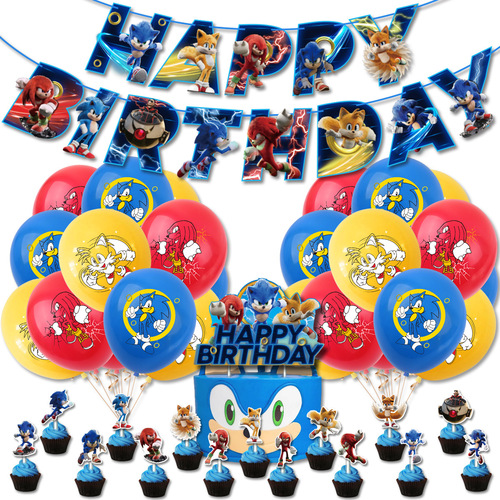 Sonic Birthday Theme Party Decoration Cartoon Flag Balloon Set