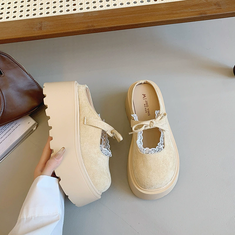Mary Jane Half Slippers for Women 2025 New Spring and Autumn Thick Sole One-Stuffed Round Head College Style Loafer Slippers
