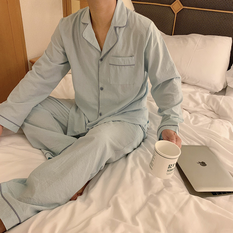 Product details picture_real shot#new product#men's comfortable and looseStriped early autumn pajamas and home clothes set