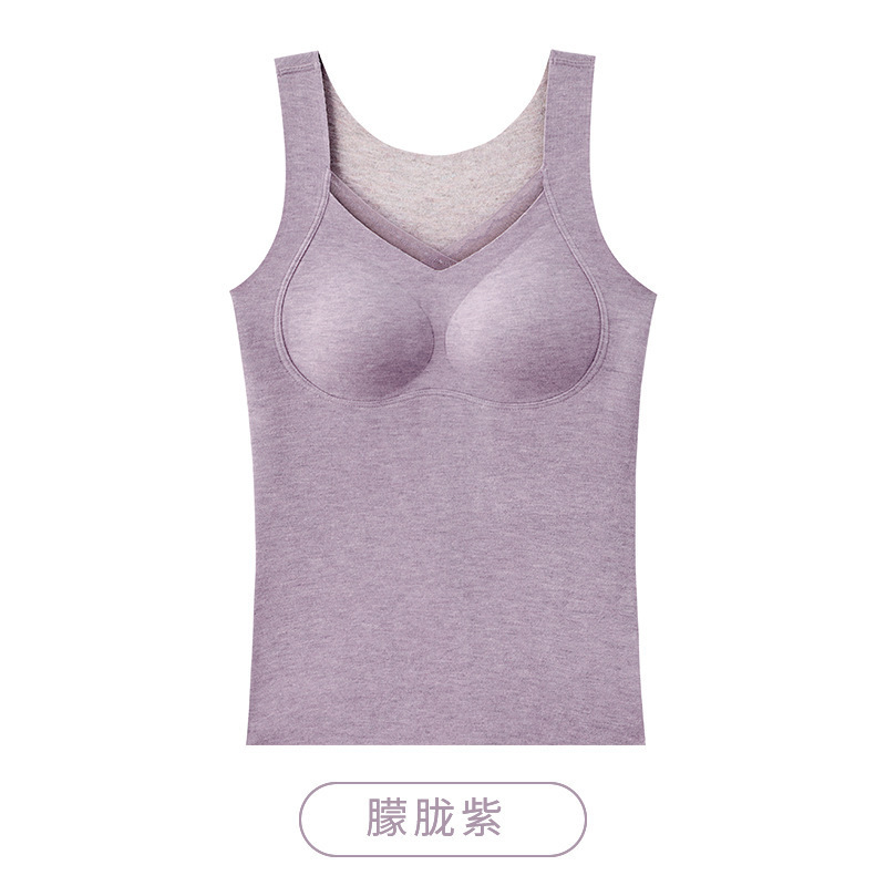 德绒蚕丝保暖背心女款加绒加厚带胸垫免穿内衣可外穿打底吊带上衣|undefined