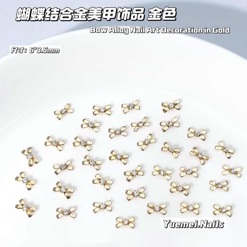 可爱蝴蝶结美甲饰品镶钻领结彩色美少女珍珠蝴蝶结指甲小配件批发|undefined