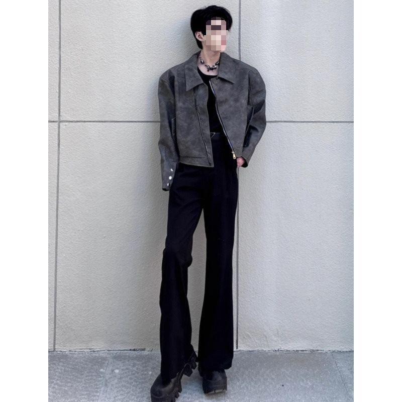 boy European And American Niche Design Short Men, Trendy Brand With High-end Feel, Cool Turn-down Collar Motorcycle Jacket_voghion.com