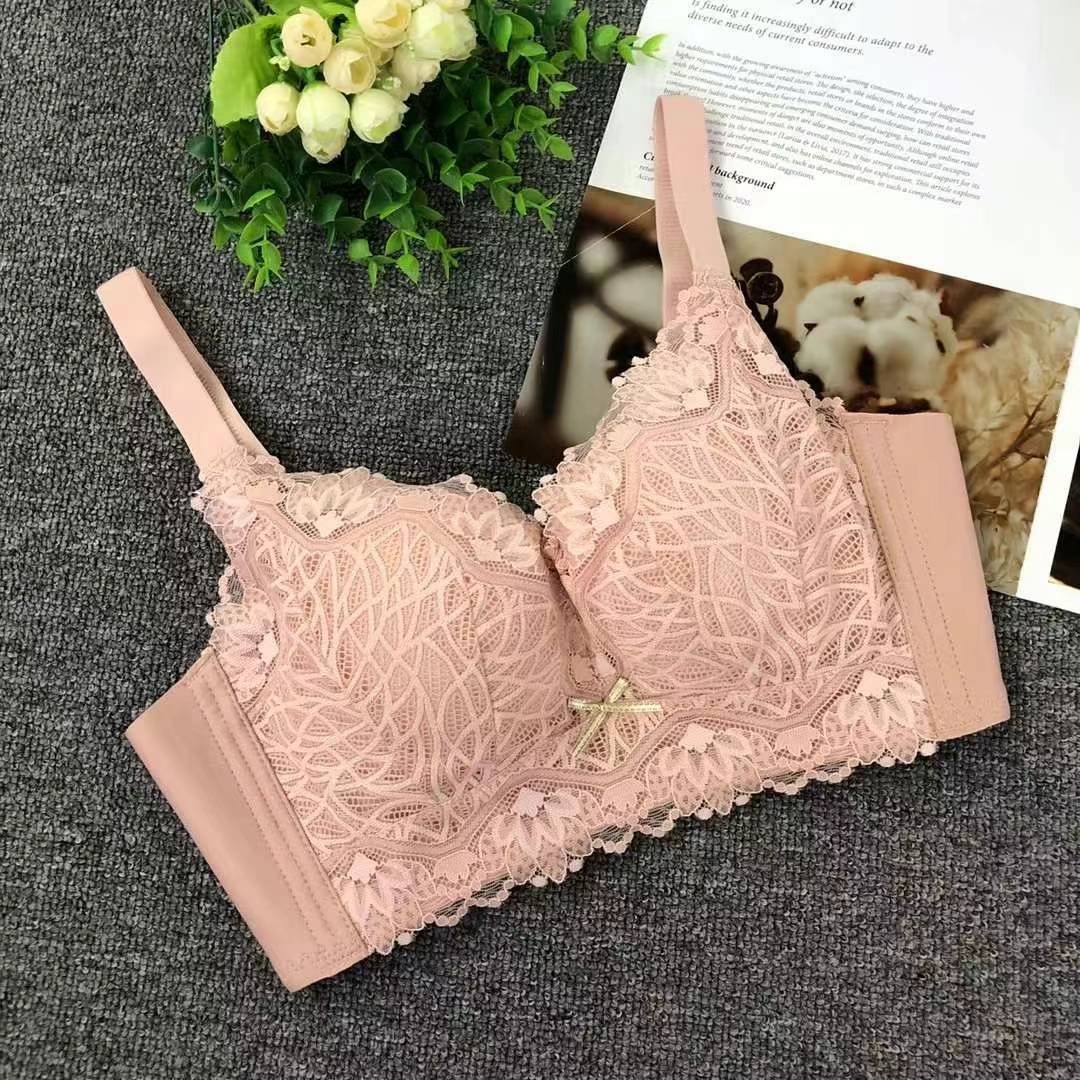 Nuevo sujetador de alta calidad de moda de encaje jacquard transpirable y cómodo ajuste lateral de pecho de tres filas de botones ropa interior para mujeres