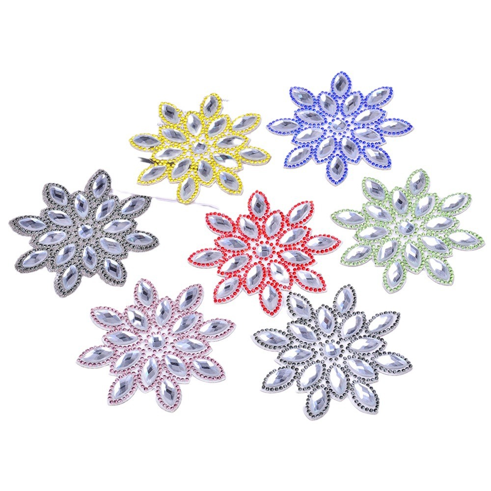 (2개) 여자 새로운 열전달 라인스톤 천 스티커 창조적 인 눈송이 모양 패치 의상 모자 스카프 장식 천 스티커