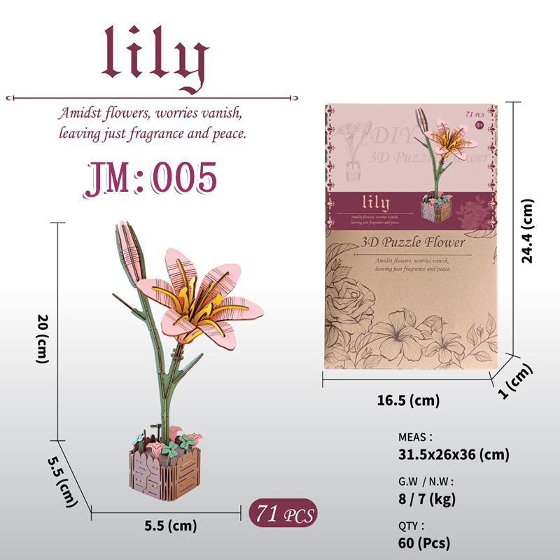 国境を越えて人気の科学教育知育玩具、木製花の手作りDIY小物製作キット、子供向け模型玩具材料パック