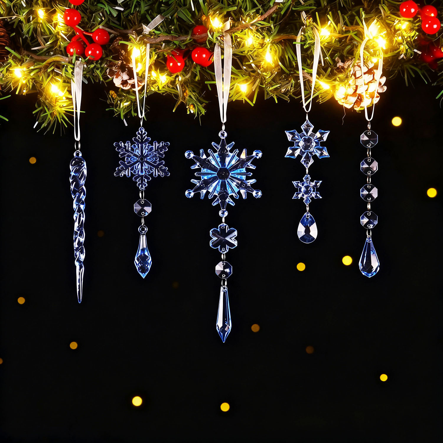Transparent Crystal Blue Snowflake Pendant Set Pendant Christmas Home Store Scene Accessories Christmas Atmosphere Decoration