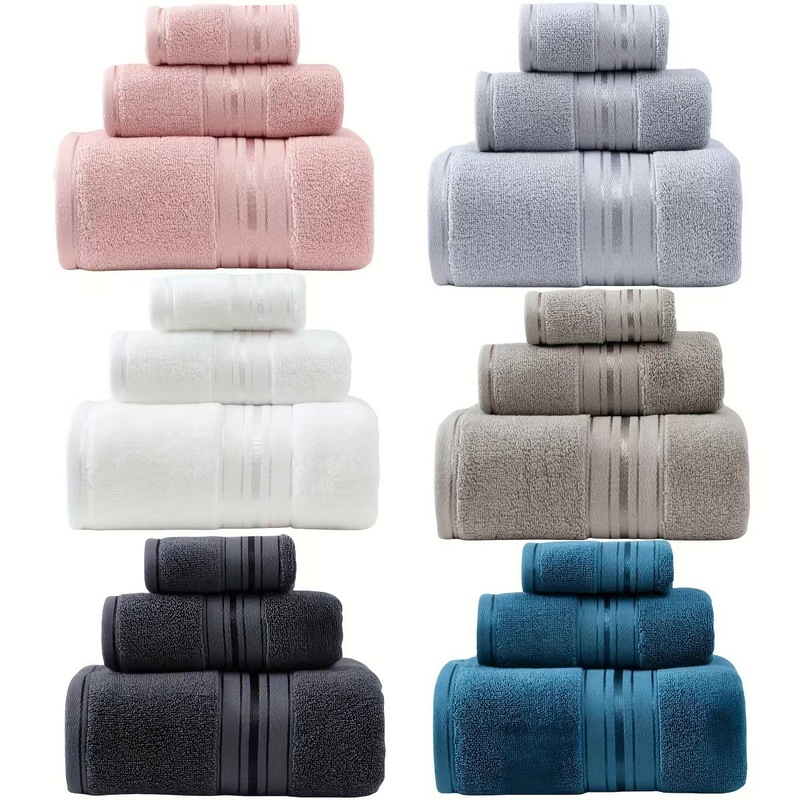 Cross-Border Foreign Trade Cotton Bath Towel, Large Square Towel, Three-Piece Set, Absorbent, Soft, Vacuumable, Temu, Amazon, Xiyin