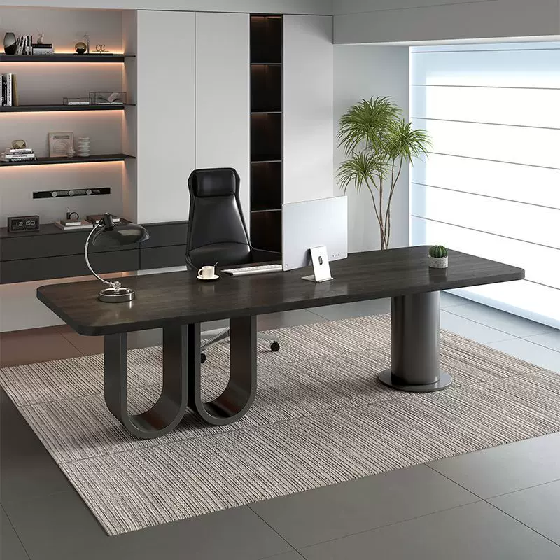 意式办公桌老板桌现代简约办公室实木书桌电脑桌工作台轻奢高级感