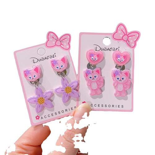 PINK LINGMA BEAR FURRY EARRINGS FOR GIRLS, PURPLE STARDUST CLEANSING EARRING CLIPS WITHOUT PIERCING