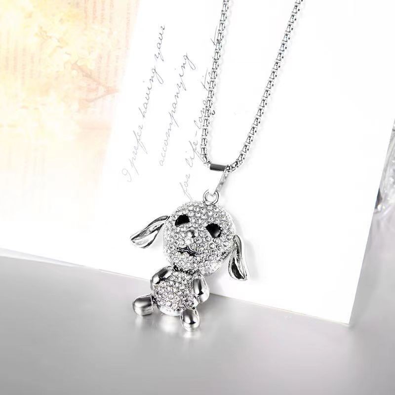 Neue mit Cartoon-Diamanten besetzte Welpenhalskette für Damenmode im Hip-Hop-Stil, minimalistischer Anhänger, vielseitige Pulloverkette_voghion.com