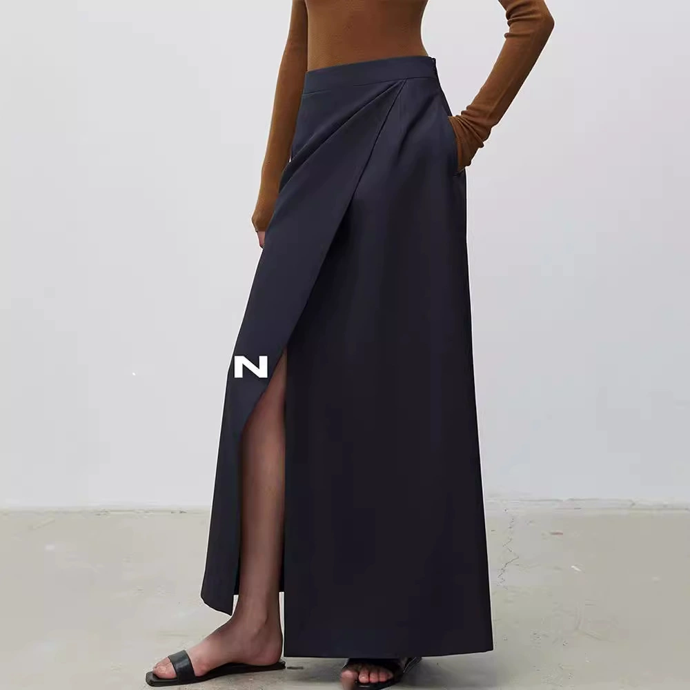 ROW нормакорный стиль, итальянская сильная поворотная юбка против морщин, без железа, камвольная шерстяная юбка для женщин, длинная юбка с высокой талией на весну и осень