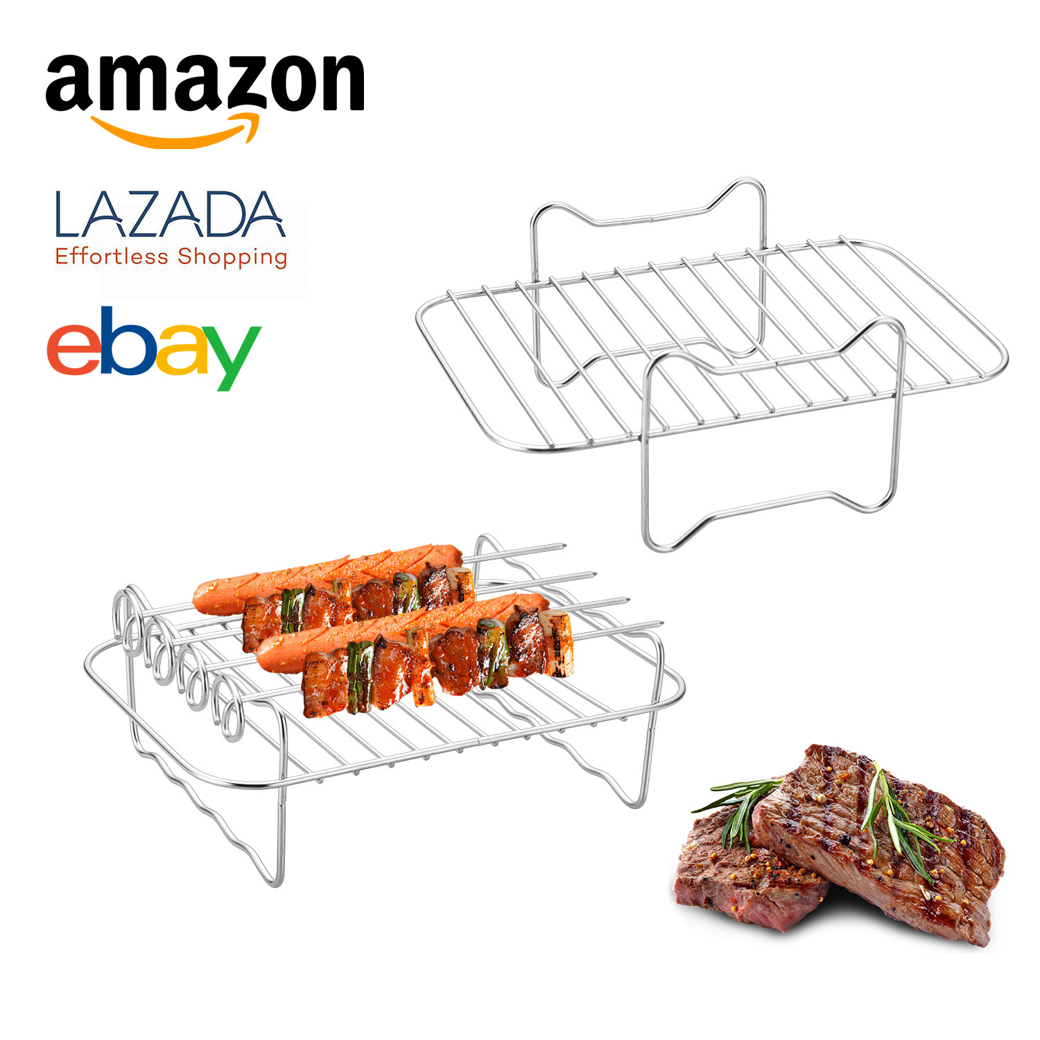 Ventas transfronterizas 201 accesorios de freidora de aire multifuncional rectangular de acero inoxidable parrilla de parrilla doméstica de doble capa marco de vapor