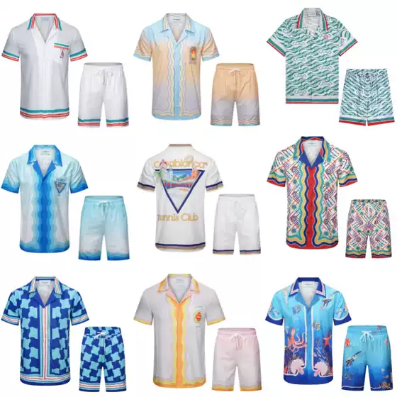 Cross-border Men's Short-sleeved Shirt Summer New Fashion Brand Casablanca Casablanca Short-sleeved Two-piece Set