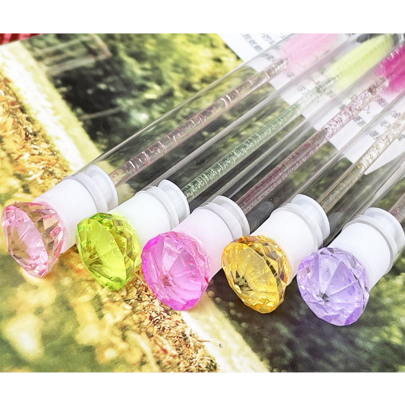 跨境新款带钻睫毛刷透明管独立管装睫毛刷桶可替换多色镶钻睫毛刷