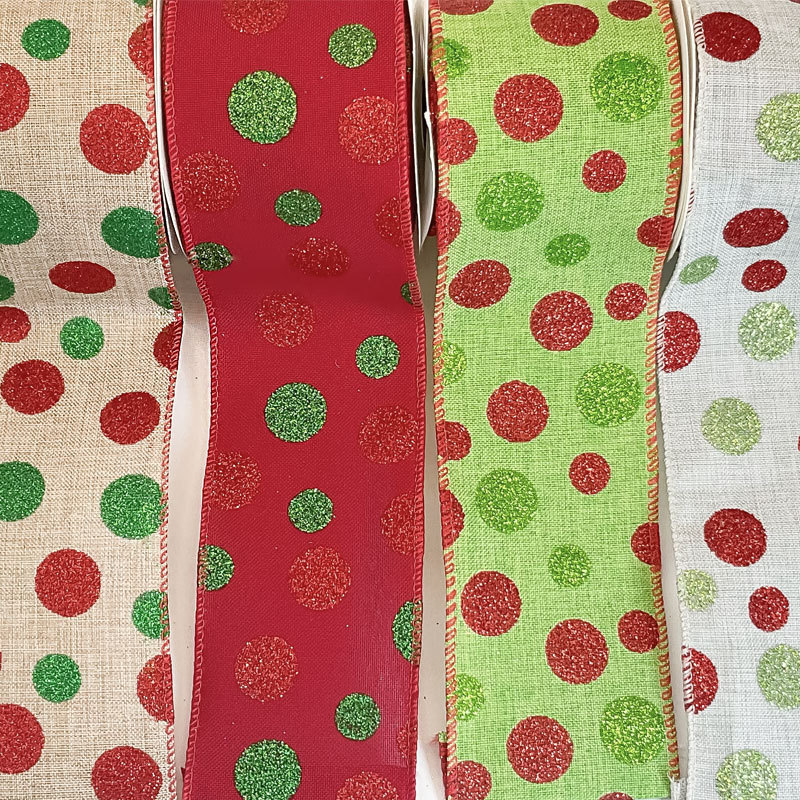 Manju クリスマス装飾 5 ヤード鉄線模造リネンドットリボン DIY クリスマスツリー装飾ギフトボックスリボン|undefined