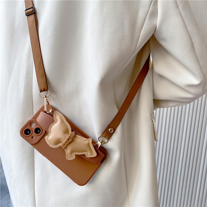 Milky Coffee Color Puppy Suitable for Iphone15 Mobile Phone Case Wrist Strap 16 Apple 17 Crossbody Lanyard 14Promax
