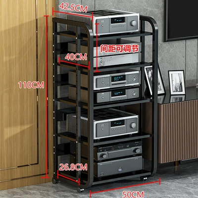 Amplifier equipment cabinet adjustable: Electric car big tripod - 5-layer-a-black-rack-black-walnut-board