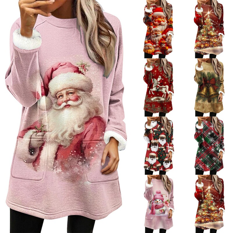 2025 European and American Cross-Border Christmas New Snowman Digital Printing Casual Wide Cuff Fleece-Lined Loose Sweatshirt 2025 European and American Cross-Border Christmas New Snowman Digital Printing Casual Wide Cuff Fleece-Lined Loose Sweatshirt