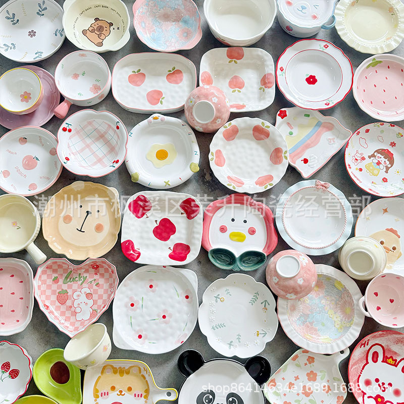 Source Factory Cute and Fresh Cartoon Ceramic Miscellaneous Rice Bowls, Plates, Soup Bowls Set Inventory Genuine Direct Sales Wholesale