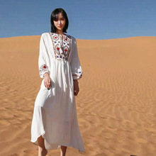 民族风刺绣连衣裙国风元素绣花长袖裙子灯笼袖复古文艺原创长裙