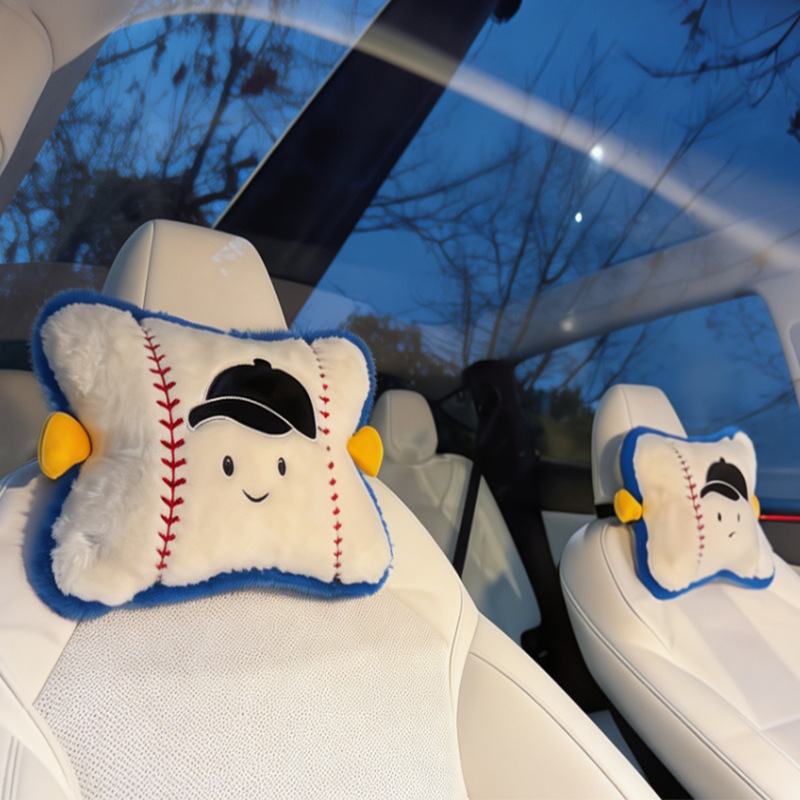 Car Headrest Super Cute and Fun Baseball Sports Headrest Pillow Plush Creative Doll Car Interior Cartoon Pillow