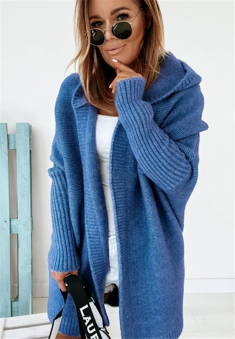 Hooded Soft Loose Back Spliced Knit Cardigan NSJXW105049