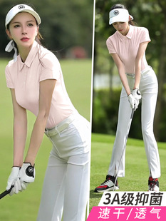 Pgm Golf Clothing Women's Breathable Short-Sleeved T-Shirt Micro-Flared Slit Pants Suit Spring Polo Shirt