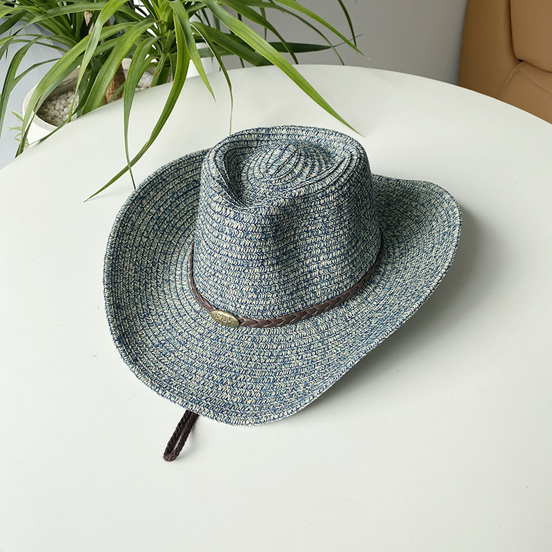 Vintage stråhatt för dam och herr med brett brätte cowboy stil_voghion.com