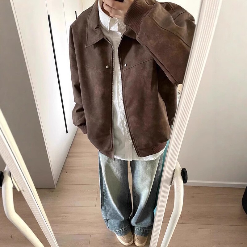 美式复古棕色翻领皮衣外套女2025秋季新款美拉德高级感皮夹克上衣|undefined
