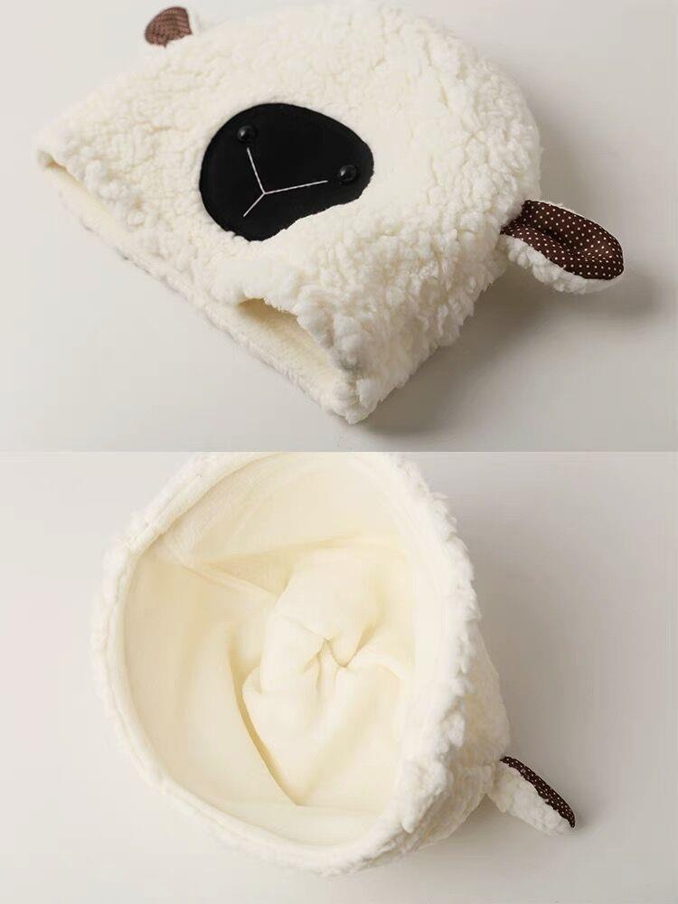 羊と羊のぬいぐるみの帽子,厚くて暖かい,女性の女の子のキャップ