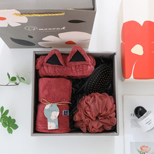 慕凡朵珊瑚绒猫耳发带毛巾礼盒套装礼品三件套吸水伴手礼伴娘礼盒